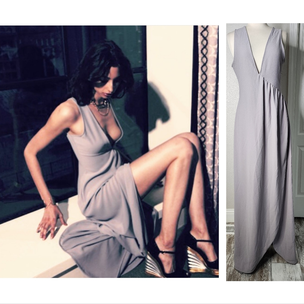 Assali V-neck Ruched Maxi Dress in Grey Size L New With Tags